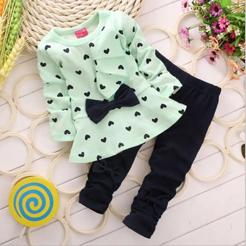 New Fashion Girls Clothing - Casual Outfit - Mint Green w/Black Polka Dot