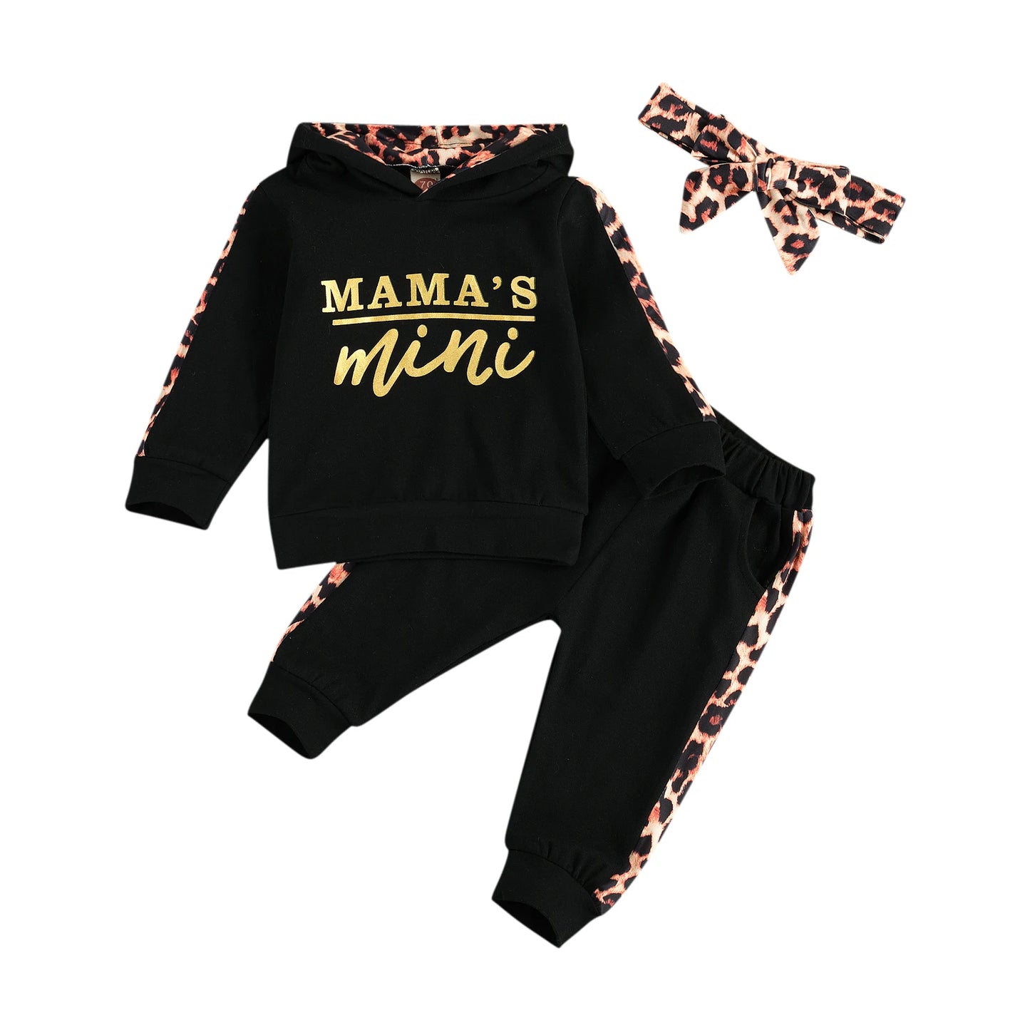 Infant/Toddler Girls 3pc-Set Long-sleeved Hooded Top Leopard Pants & Headband (6M-24M)
