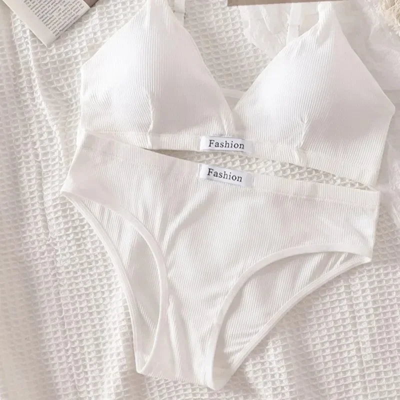Sport 2pc Cotton Bralette - Vneck Brassiere Bra / Briefs Low Waist Panty