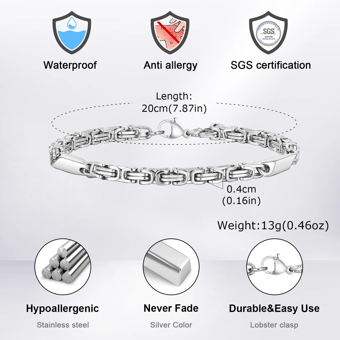 Stylish Stainless Steel - Thin Byzantine Style Bracelet