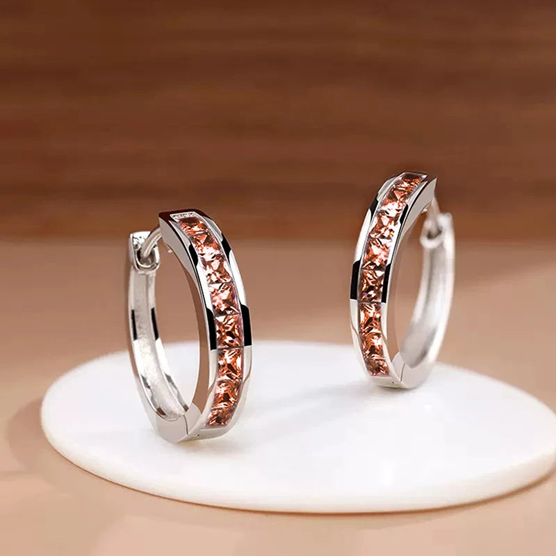 Elegant Classic Princess Cut Hoop Earrings - Diamonds & Colored Stones