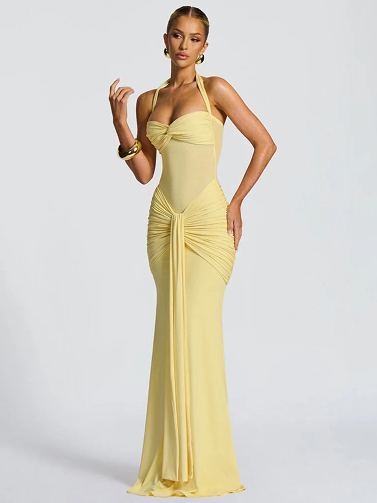 Trendy Elegant Sheer Halter-Tie Bodycon Dress (2 colors available)