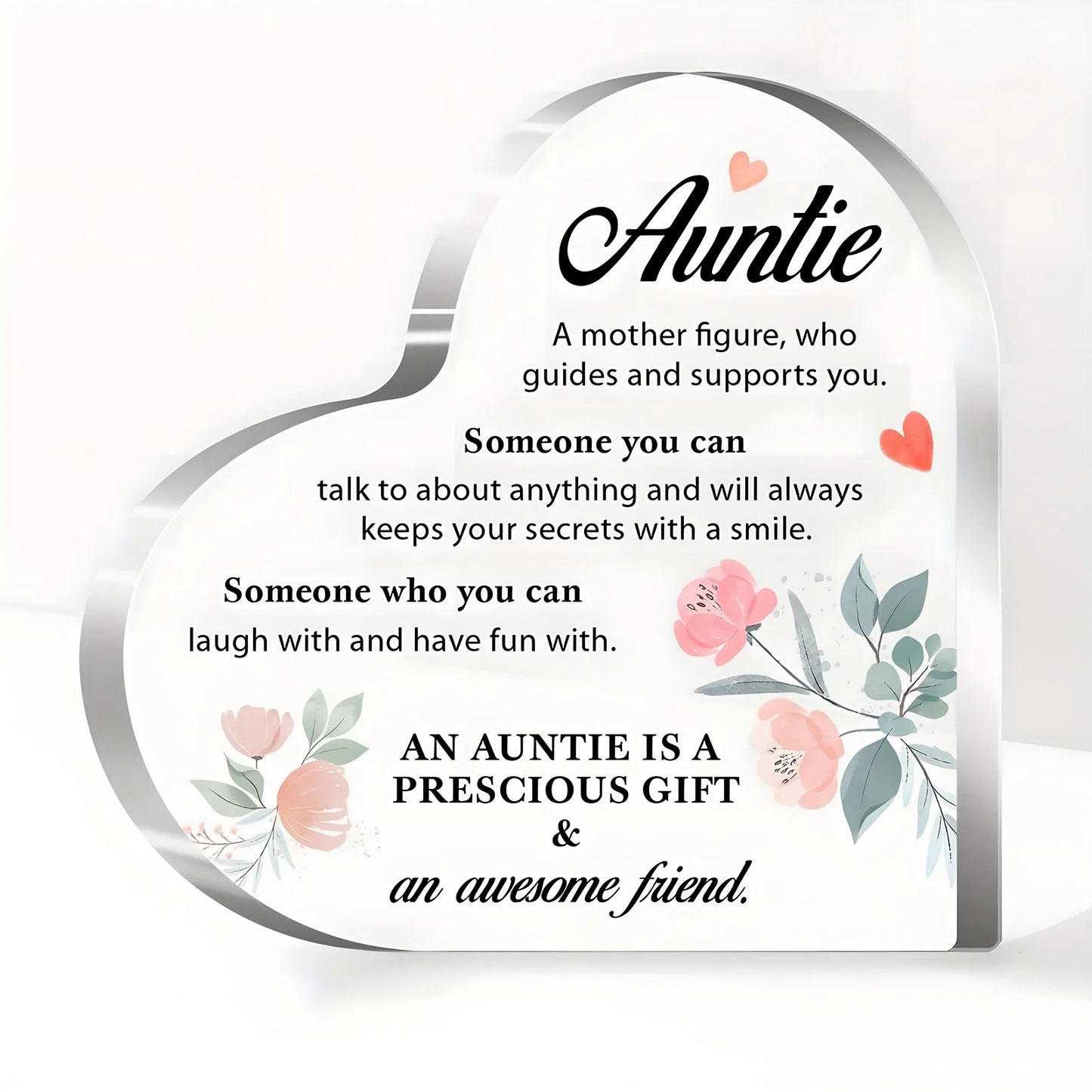Keepsake Heart-Shaped Acrylic Decor Plaque - "Auntie"