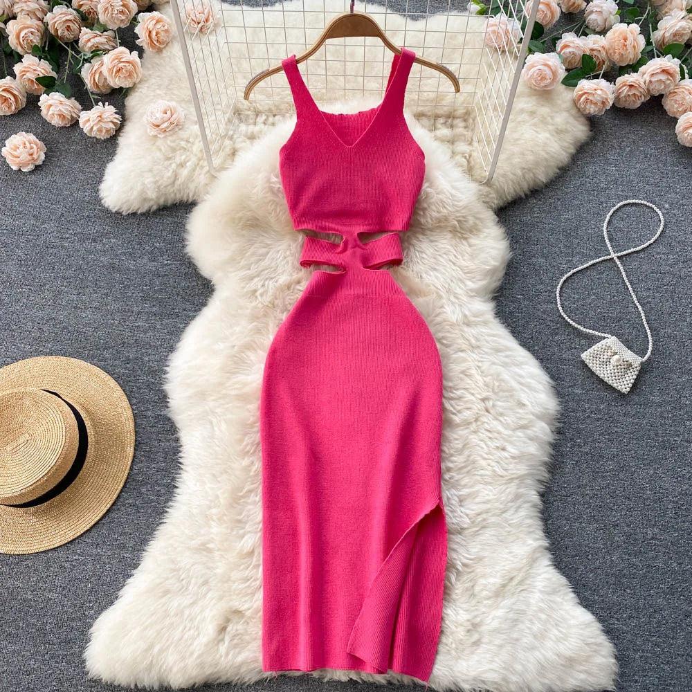 Fashion Dress Trendy Cut-Out Waist - Leg/Hip Split (6 Colors Available)