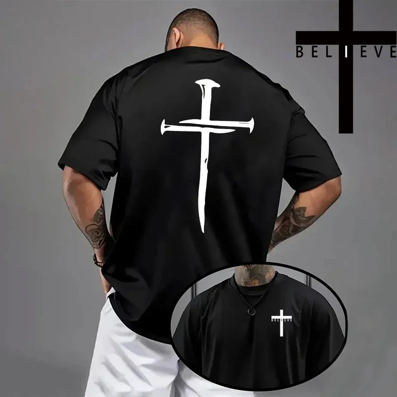 Trendy Religious T-shirt -"Cross Nails" (2 colors available)