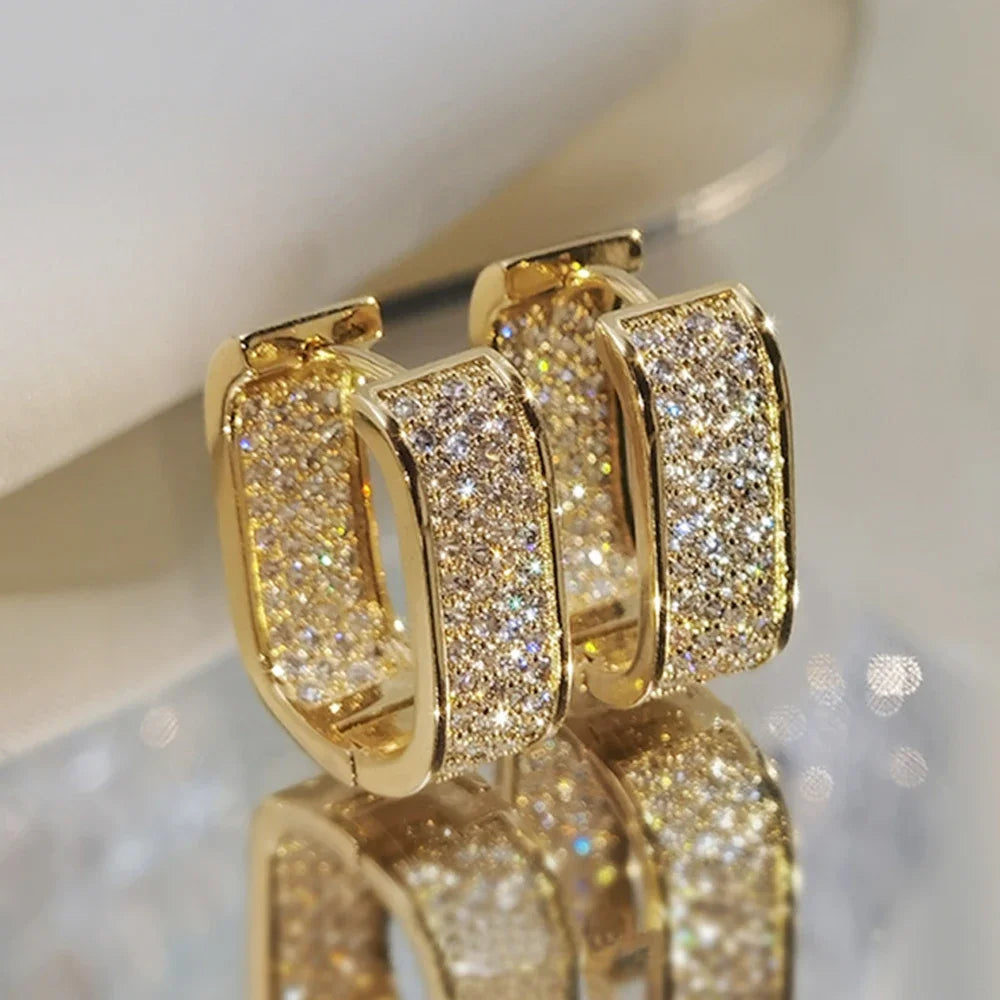 Elegant Luxury Gold Diamond Earrings - Pierced
