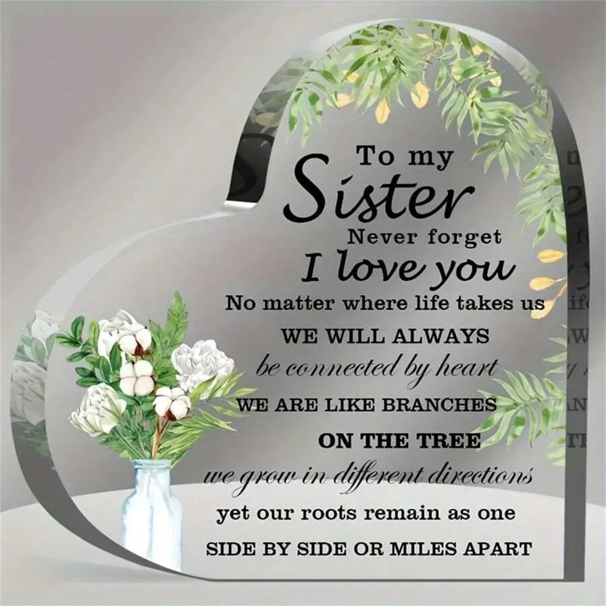 Keepsake Acrylic Heart-Shaped Decor Plaque - "To My Sister"