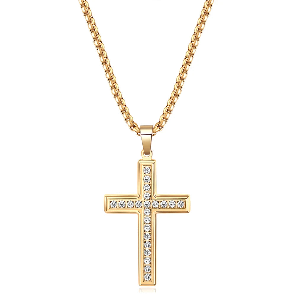 Trendy Necklace w/Diamond Zircon Cross Pendant