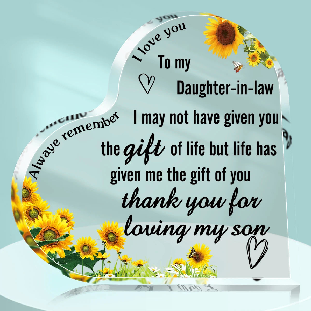 Keepsake Acrylic Heart-Shape Decor Plaque - "To My Daughter-In-law"