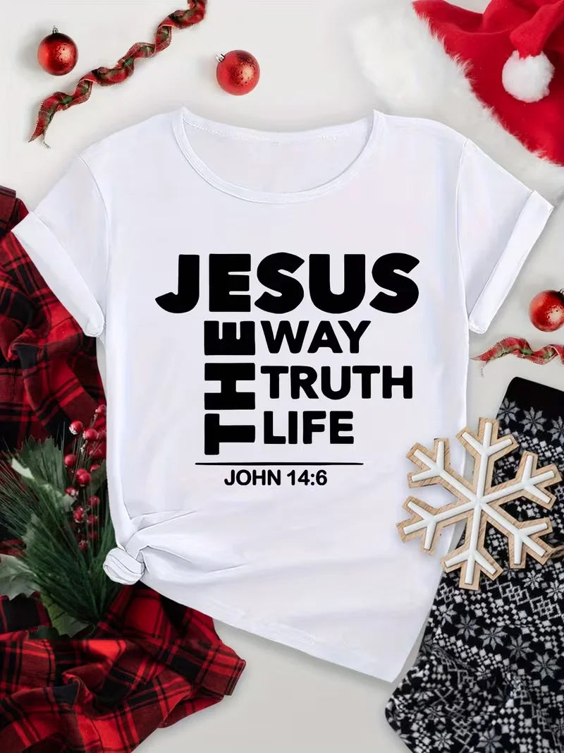New Womens Inspirational Tee - "Jesus - The Way, Truth, Life" (White)
