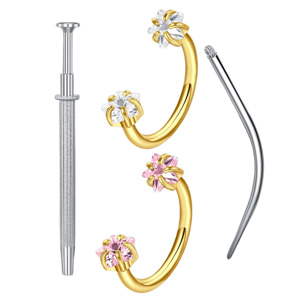 Fashion 18G Horseshoe Style Body Piercing Studs 4pc-Set - Stainless Steel CZ