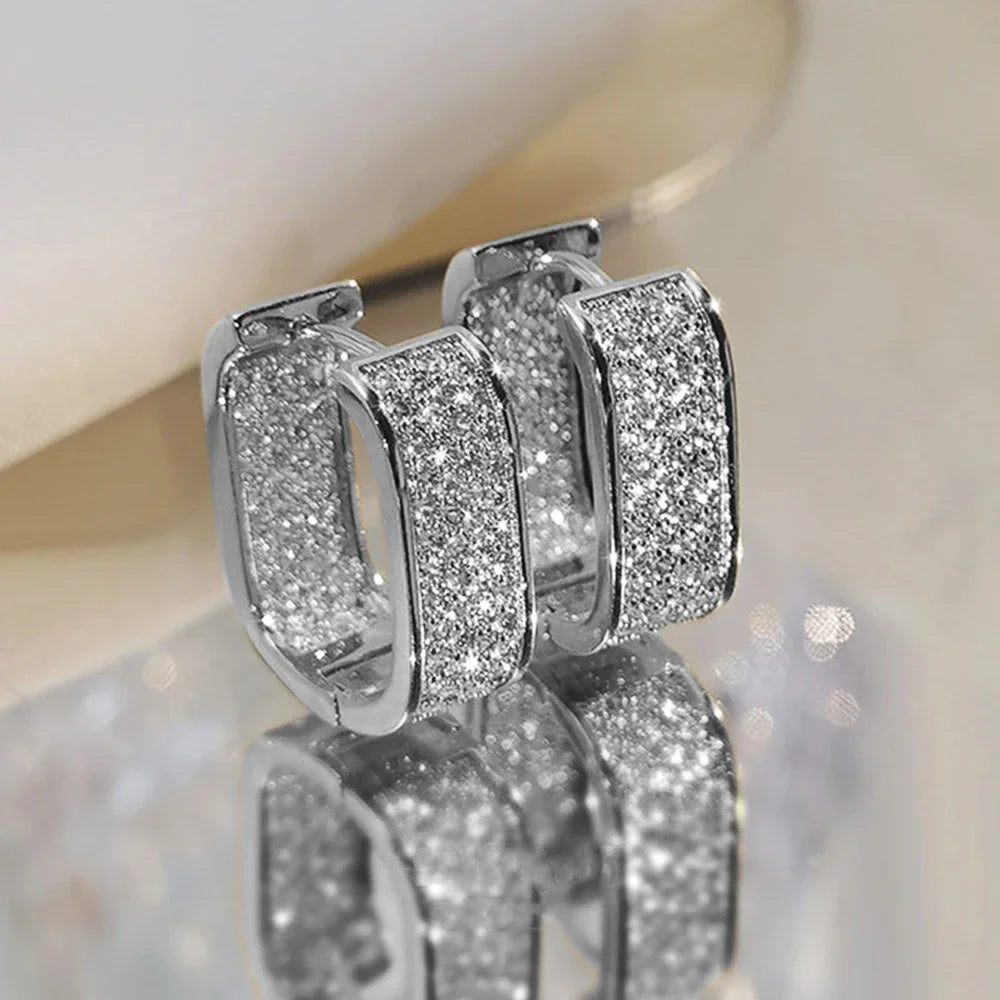 Elegant Luxury Silver Diamond Earrings - Pierced