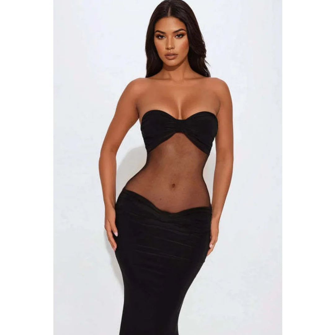 Fashion Trendy Strapless Sheer Long Elegant Dress (2 colors available)