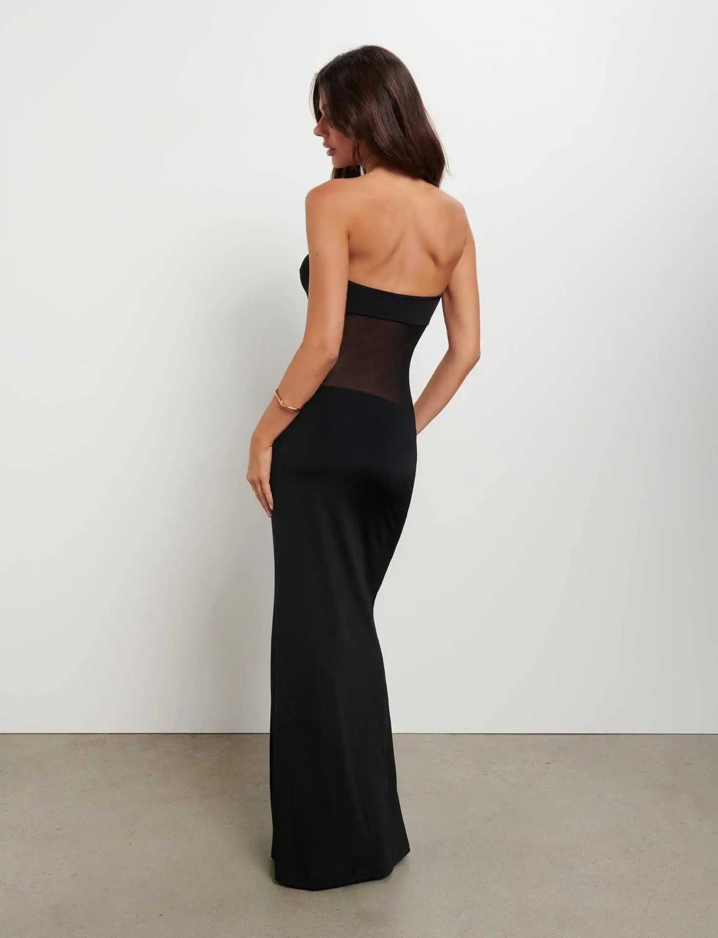 Fashion Trendy Strapless Sheer Long Elegant Dress