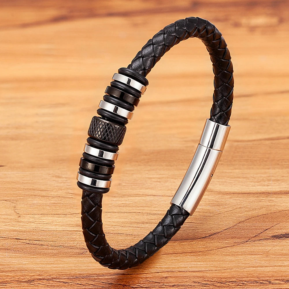 Leather Braided - Stainless Steel - Bracelet