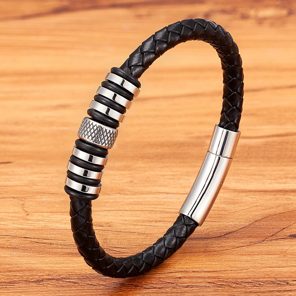 Leather Braided - Stainless Steel - Bracelet