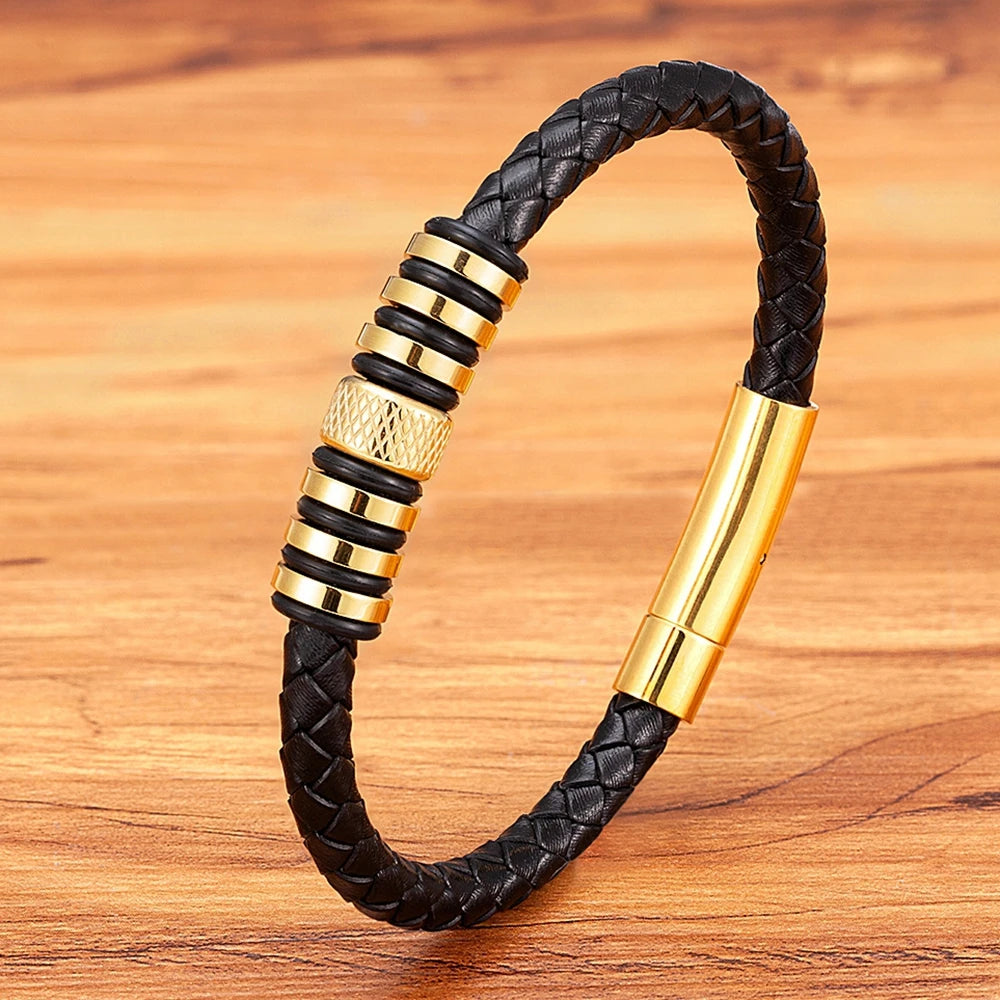 Leather Braided - Stainless Steel - Bracelet