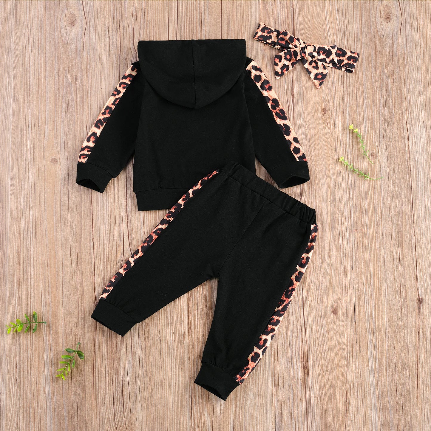 Infant/Toddler Girls 3pc-Set Long-sleeved Hooded Top Leopard Pants & Headband (6M-24M)