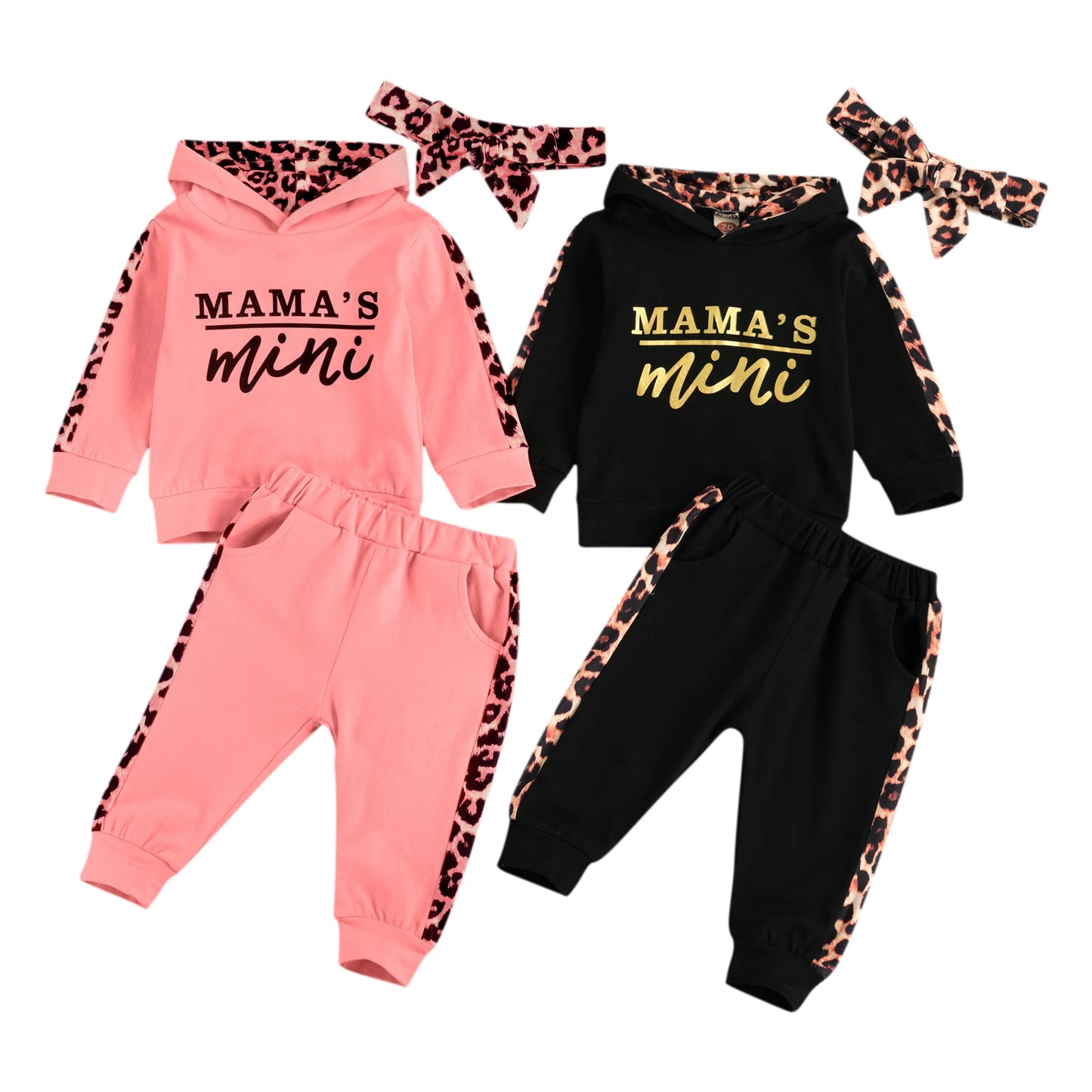 Infant/Toddler Girls 3pc-Set Long-sleeved Hooded Top Leopard Pants & Headband (6M-24M)