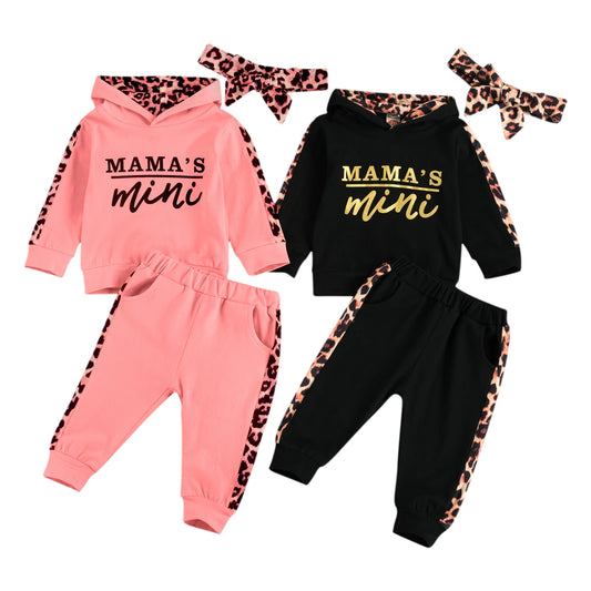 Infant/Toddler Girls 3pc-Set Long-sleeved Hooded Top Leopard Pants & Headband (6M-24M)