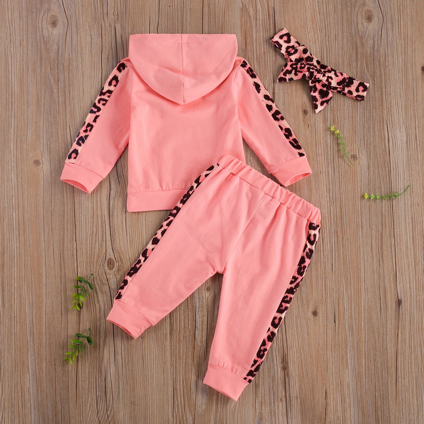 Infant/Toddler Girls 3pc-Set Long-sleeved Hooded Top Leopard Pants & Headband (6M-24M)