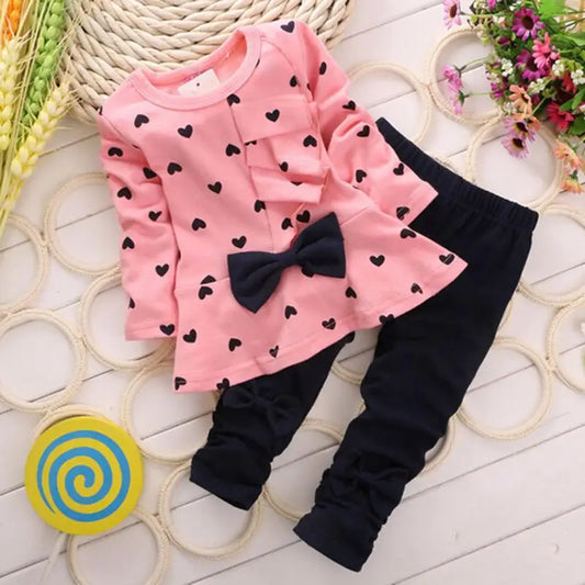 New Fashion Girls Clothing - Casual Outfit - Pink w/Black Polka Dot