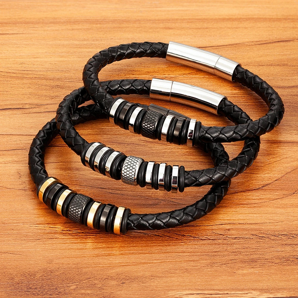 Leather Braided - Stainless Steel - Bracelet