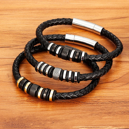 Leather Braided - Stainless Steel - Bracelet