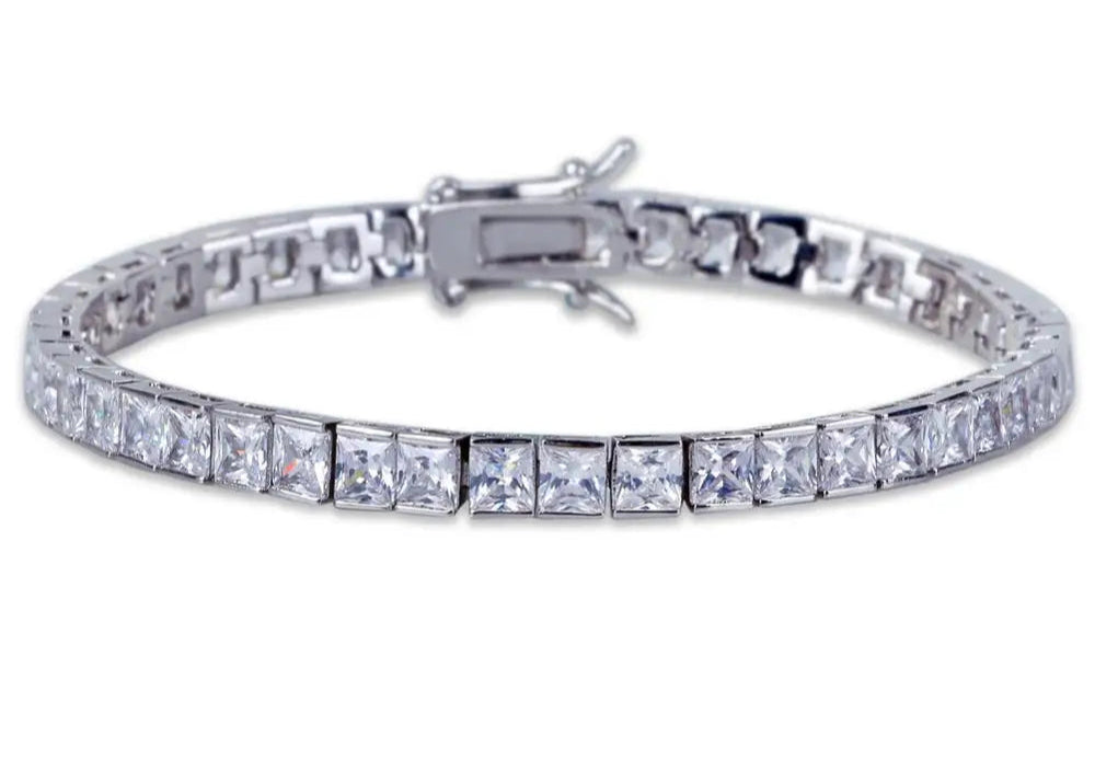 Princess Cut Tennis Bracelet - Gold / Silver - Diamond Zircons