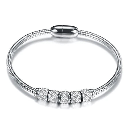 Elegant Gold / Rose Gold / Silver Stainless Steel 5 Element Rhinestone Crystal Bracelet w/Magnetic Clasp