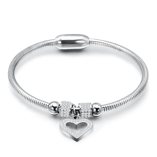 New Style Heart Rhinestone Crystal Charm Bracelet Magnet Clasp 316L Stainless Steel - Gold / Rose Gold / Silver