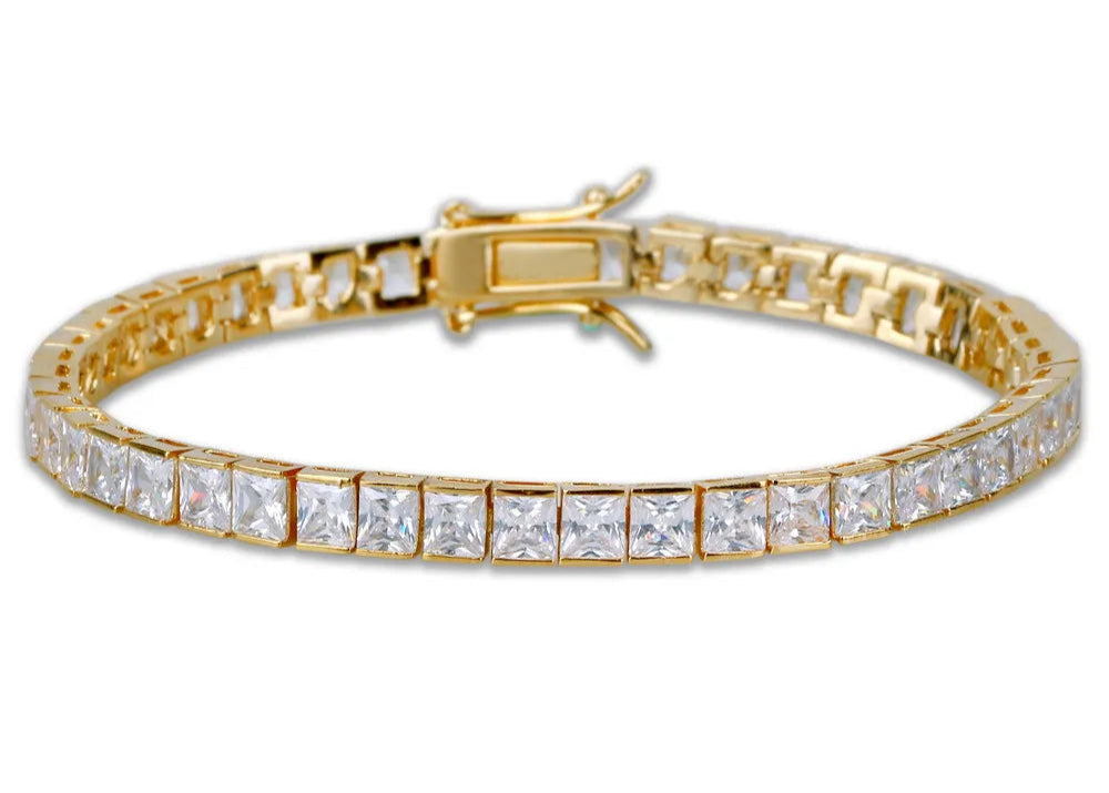 Princess Cut Tennis Bracelet - Gold / Silver - Diamond Zircons