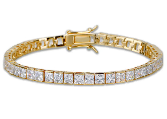 Princess Cut Tennis Bracelet - Gold / Silver - Diamond Zircons