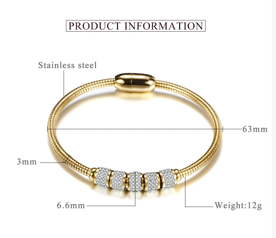 Elegant Gold / Rose Gold / Silver Stainless Steel 5 Element Rhinestone Crystal Bracelet w/Magnetic Clasp
