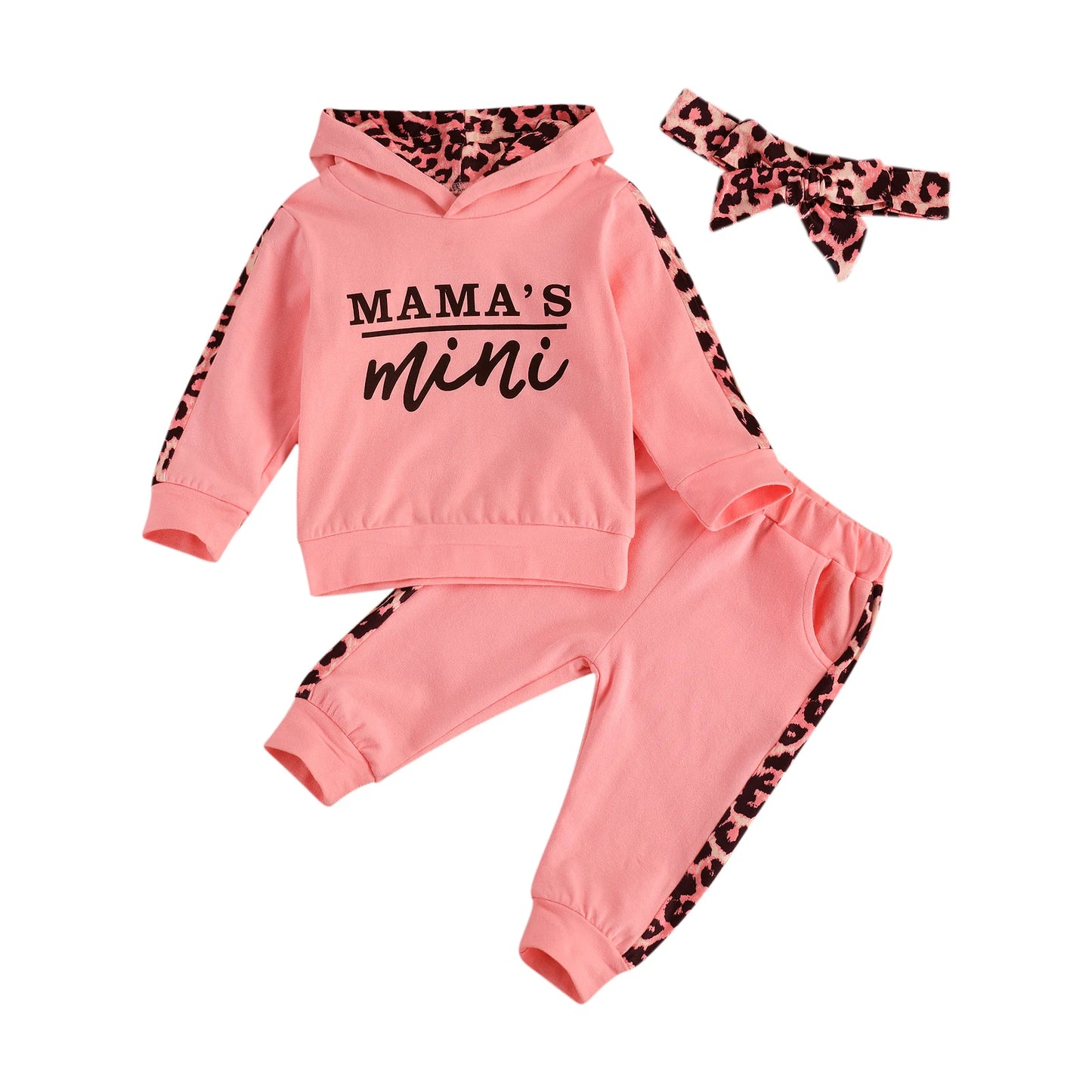 Infant/Toddler Girls 3pc-Set Long-sleeved Hooded Top Leopard Pants & Headband (6M-24M)