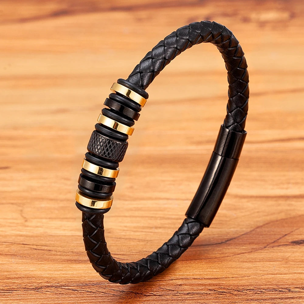 Leather Braided - Stainless Steel - Bracelet