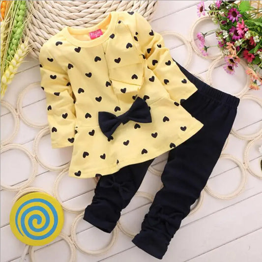 New Fashion Girls Clothing - Casual Outfit - Yellow w/Black Polka Dot