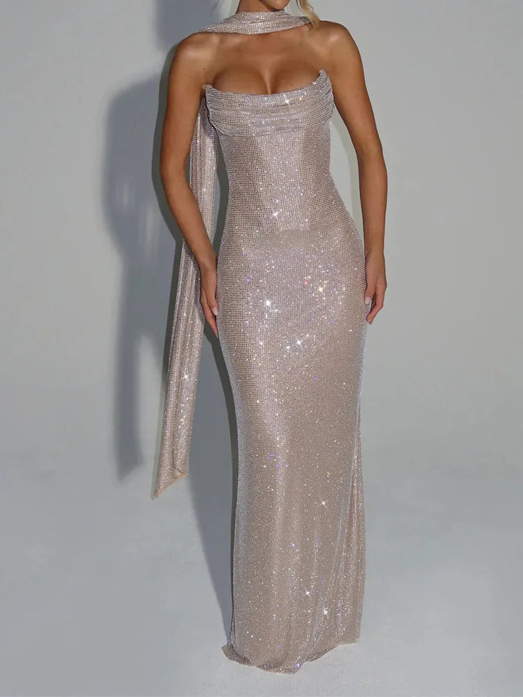 Elegant Rhinestone Fashion Long Dress