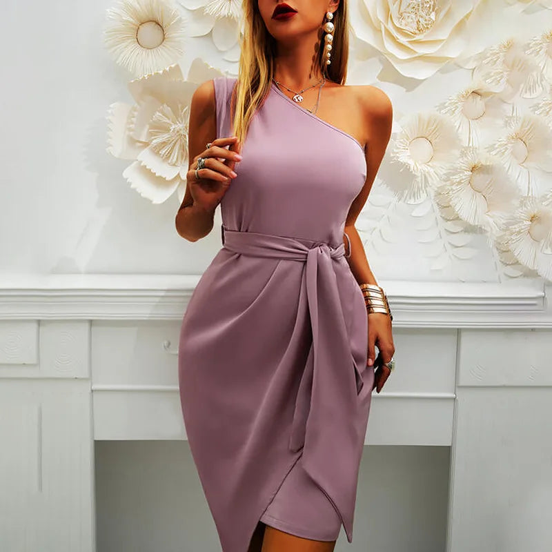Fashion Women's Sexy Off-One Shoulder Elegant Dress (5 colors available)