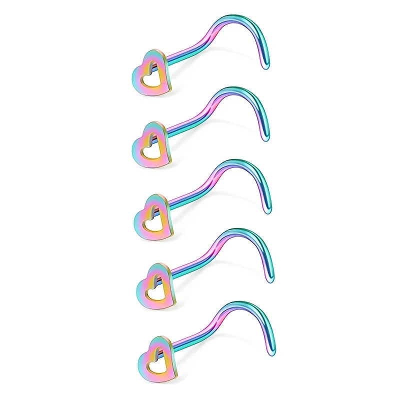 Trendy Nose Ring Hollow Heart 5pc-Set Stainless Steel (5 colors available)
