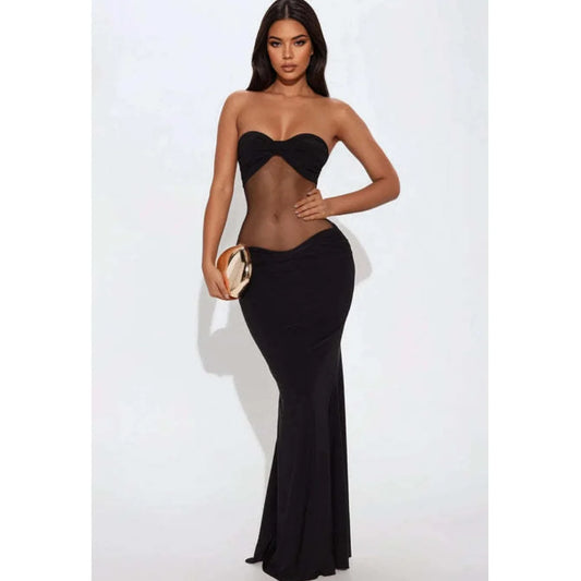 Fashion Trendy Strapless Sheer Long Elegant Dress (2 colors available)