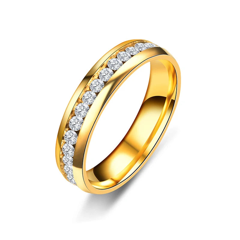 Classy Stainless Steel Diamond Ring - Gold / Rose Gold / Black / Silver - 6mm