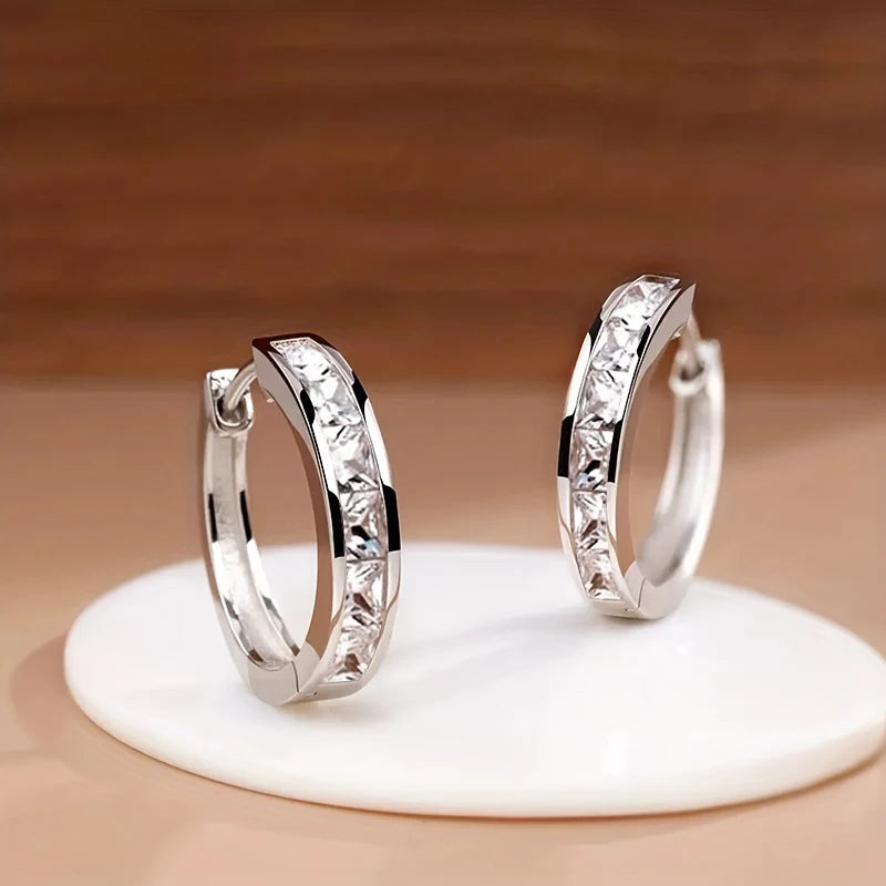 Elegant Classic Princess Cut Hoop Earrings - Diamonds & Colored Stones