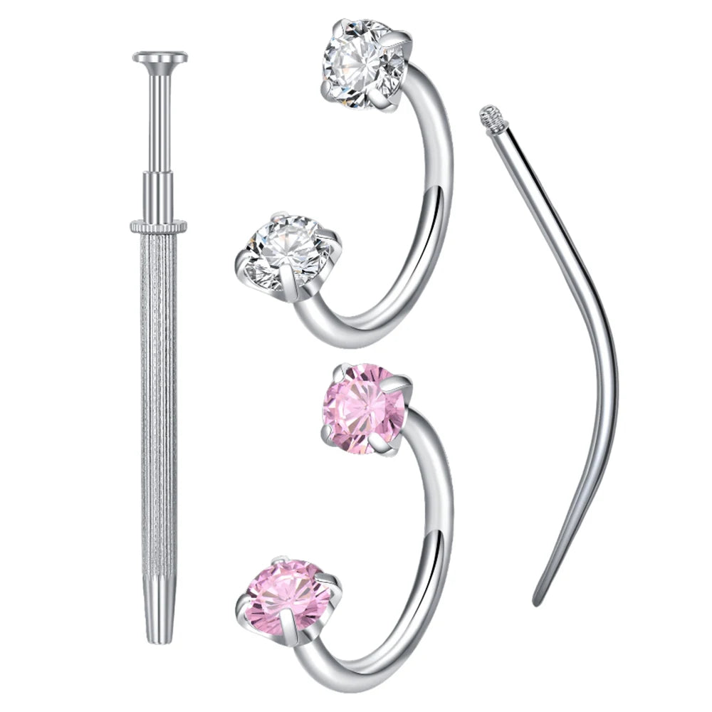 Fashion 18G Horseshoe Style Body Piercing Studs 4pc-Set - Stainless Steel CZ