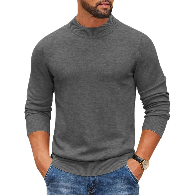 Men's Mock Style Turtleneck Pullover Sweater - Dressy or Casual (8 colors available)