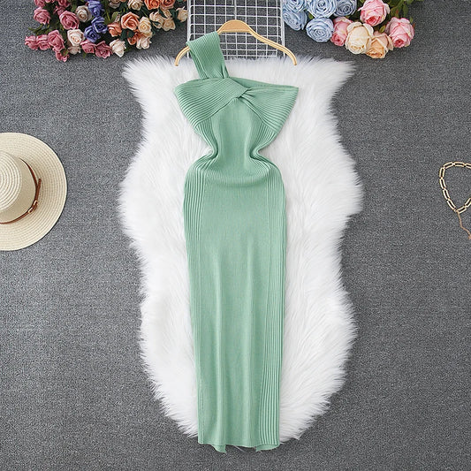 Fashion Trendy One-Shoulder Sleeveless Dress (4 colors avalable)