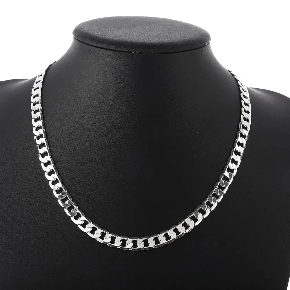 Classic 925 Sterling Silver 8mm Cuban Style Chain Necklace