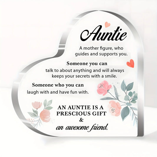 Keepsake Heart-Shaped Acrylic Decor Plaque - "Auntie"