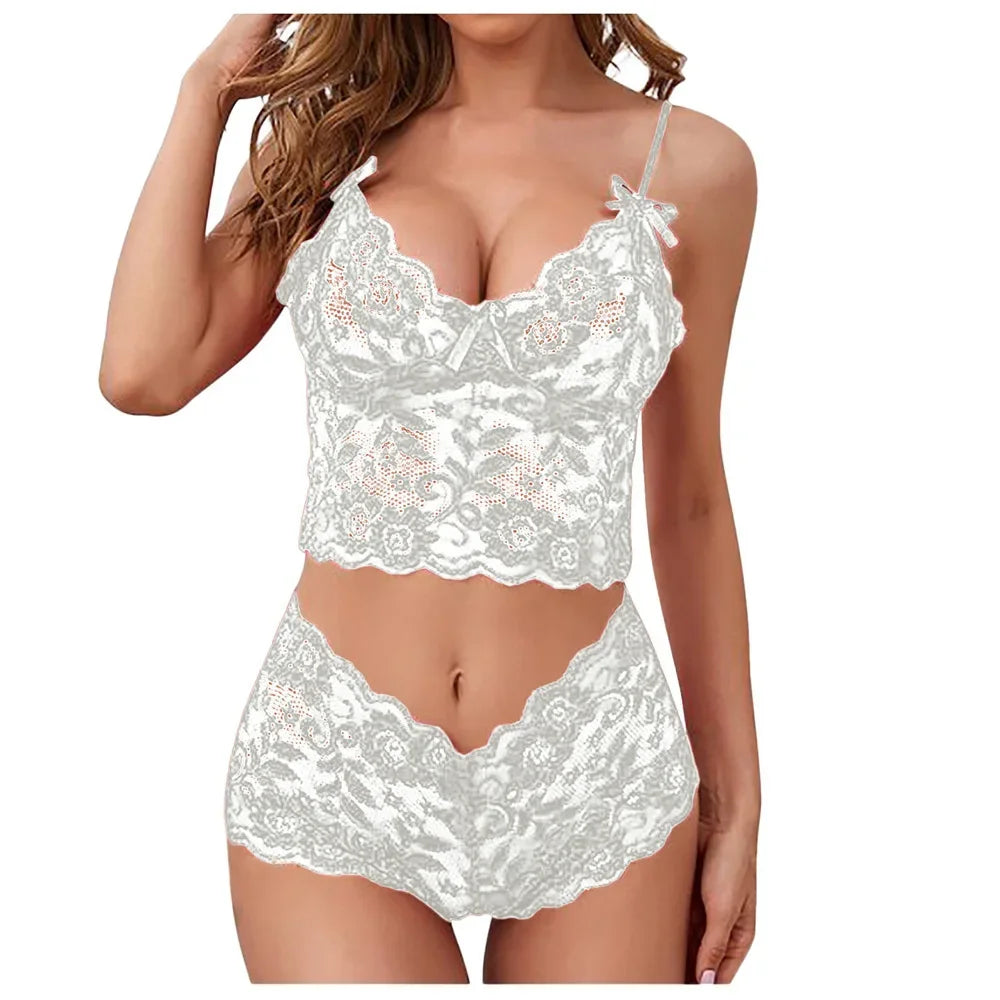 Thin Lace Flower Lingerie Bralette & Panty Set (S - 4XL available)
