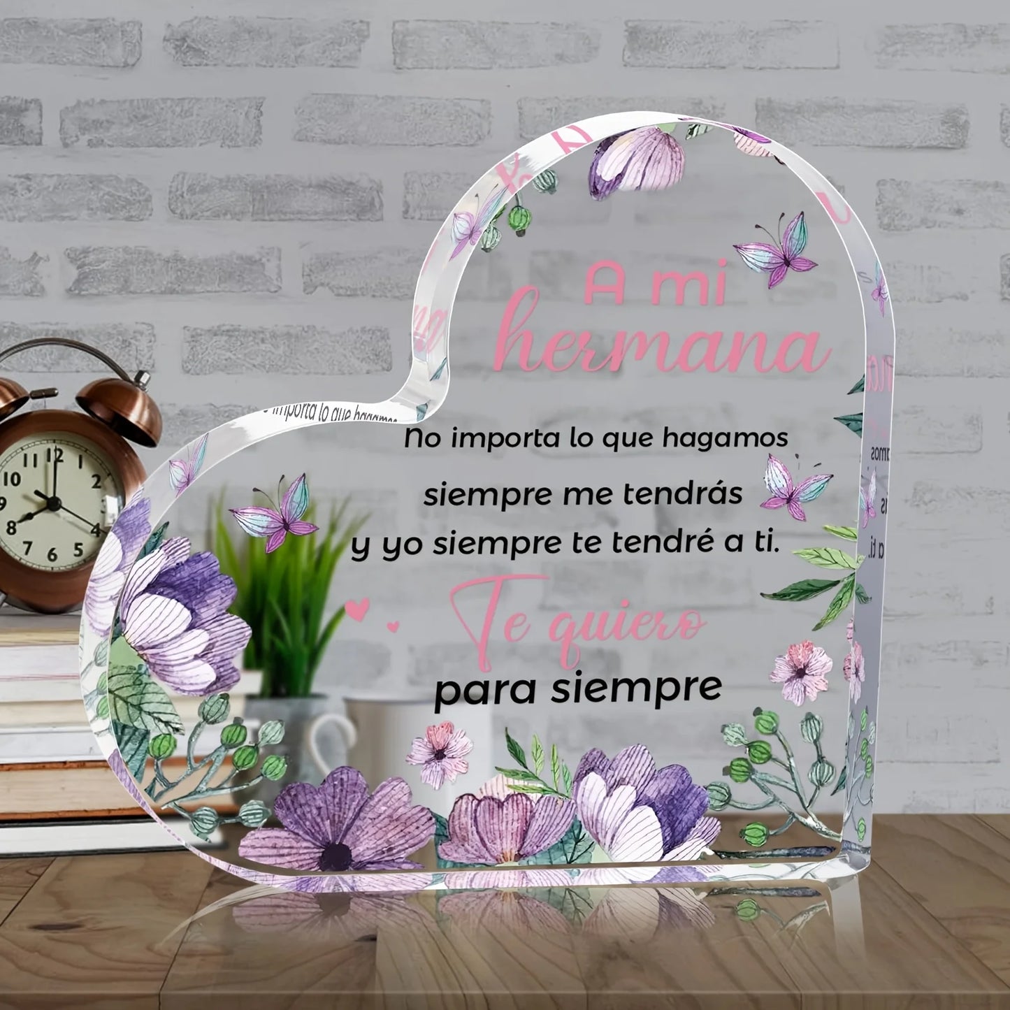 Keepsake Heart-Shaped Acrylic Decor - "A Mi Hermana"